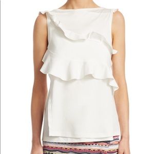 Carven White Frill Tank Top